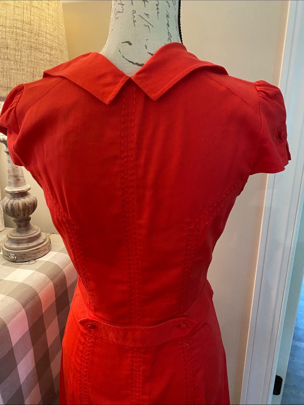 Ted Baker Bright Red Vintage-Inspired Button-Front Midi Dress - Picture 4 of 5